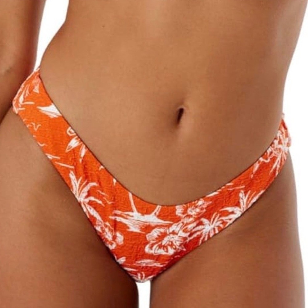 NWT Roxy Vacay Vibes Scoop Cheeky Bikini‎ Bottom Red Palm Medium